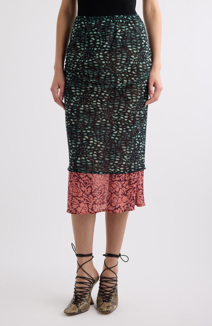 Dries Van Noten Homoa Layered Mixed Print Midi Skirt - L